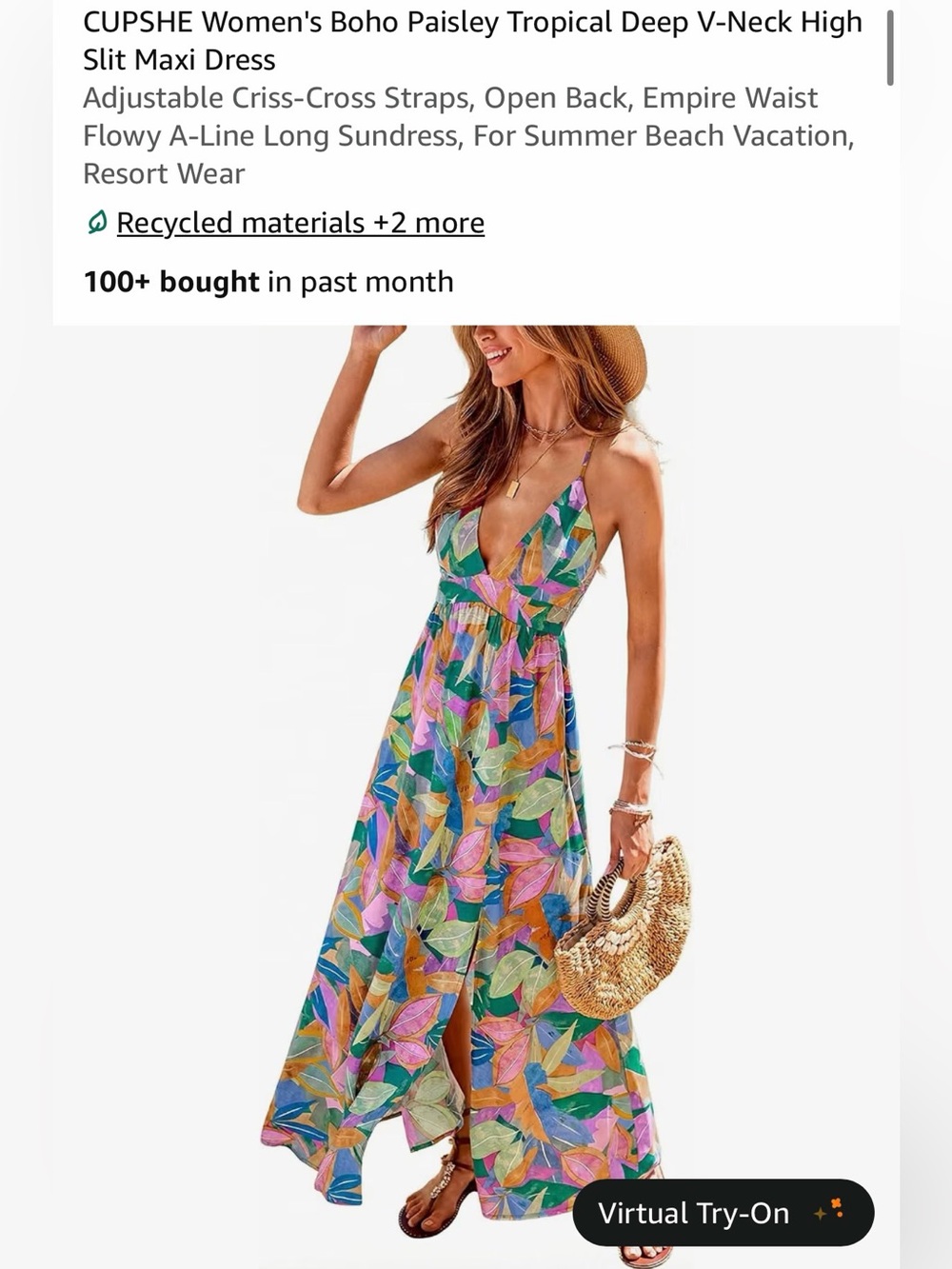 Cupshe Multicolor Tropical Leaf V-Neck Maxi Dress